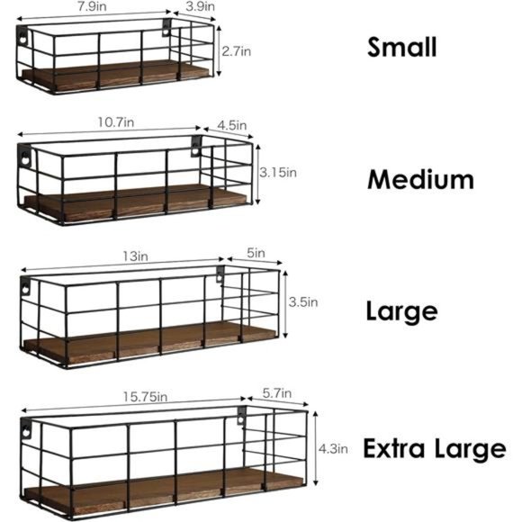Hanging Floating Shelves, 4 Sets of Wall Mounted Shelves for Wall Storage - Picture 4 of 5